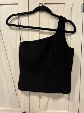 Express One-Shoulder Black Ribbed Top